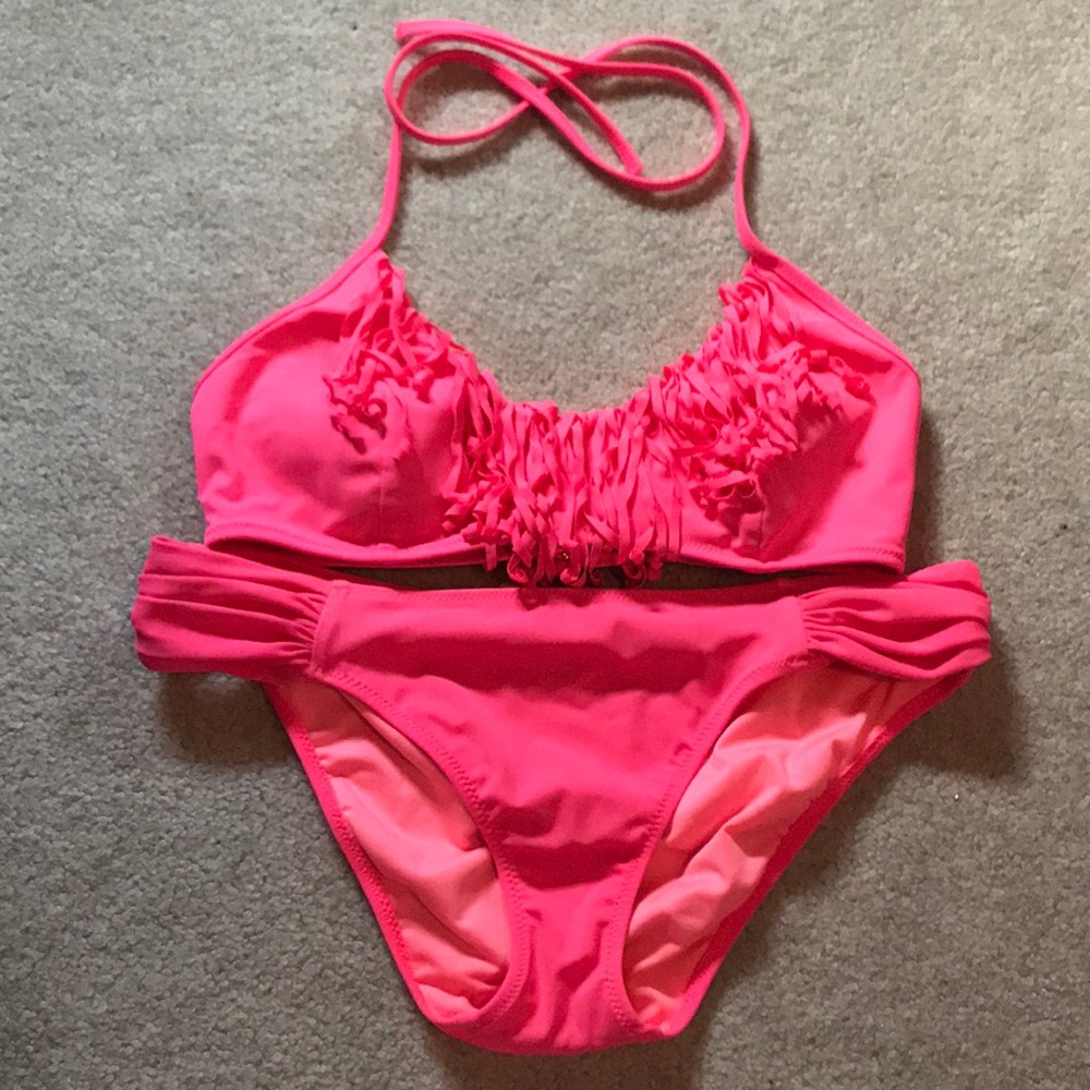 Pink fringe bikini
